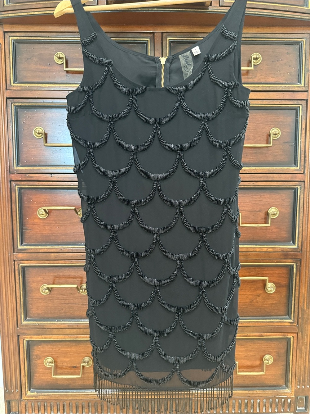 Black Beaded Fringe Sheath Dress